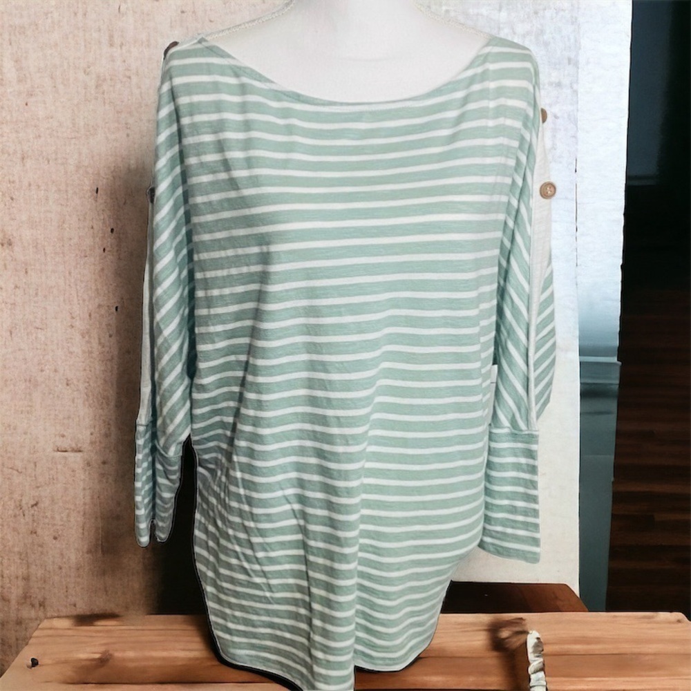 Umgee 3/4 Sleeveβ Mint & Cream Stripe Top